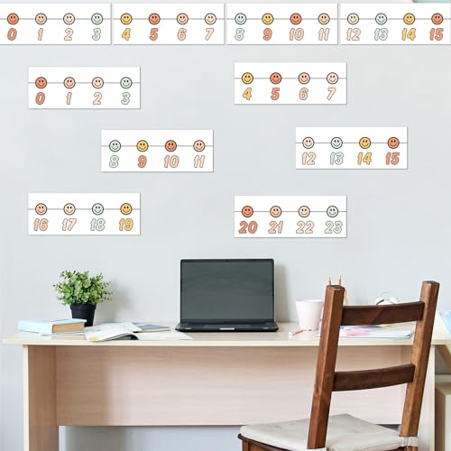 Image of Whaline 32 Pcs Boho Number Line Bulletin Board Colorful Smile Face Number Line Boarder Strips Math Borders for Home Back to School Classroom Wall Decor