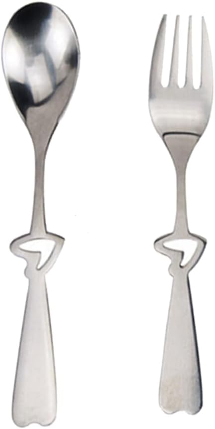Healeved Heart Spoon and Fork Set Stainless Steel Flatware with Hollow Out Heart-Shaped Handle Portable Cutlery for Travel Picnic Office Students Couples Wedding Gift