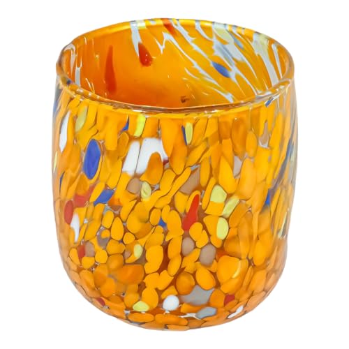 Verre de Murano orange avec decor multi Millefiori fait main