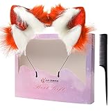 LA CARRIE Handmade Wolf Cat Fox Faux Fur Furry Ears Headwear Party Cosplay Halloween Costume(Orange)