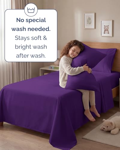 Image of Twin 4 Piece Bed Sheet Set - Comfy, Breathable & Cooling Sheets - Purple | Ultra Soft Hotel Luxury Bedding Set with 8-16 Inch Deep Pockets, 1 Flat & 1 Fitted Sheet & 2 Pillowcases, Wrinkle & Fade Free
