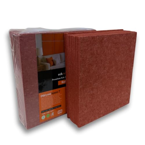 Image of MMT Acoustix Premium Felt Acoustic Panels for Offices, Bedrooms & Studios Sustainable PET Felt Panels for Echo Reduction & Sound Absorption 1x1 Ft, 9mm Thick Rust - Pack of 8