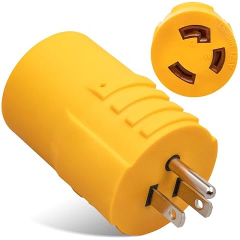 MECMO 30 Amp to 15 Amp 110 RV Adapter Plug NEMA 5-15P to NEMA L5-30R Twist Locking RV Power Adapter, 15A Household Male to 30A RV Female Electrical Converter for RV Camper Caravan Van Travel Trailer Cover