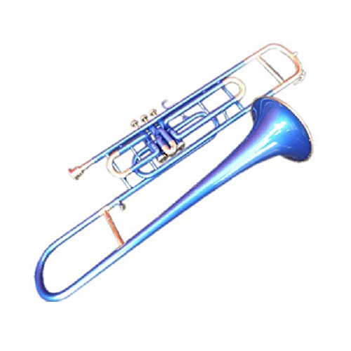 Sai Musical India Bb Válvula de paso bajo Trombón latón hecho color azul para estudiantes y estudiantes más grandes con funda rígida acolchada