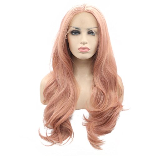 Ebingoo Pink Natural Wave Long Synthetic Lace Front Wig For White Women 24 inch