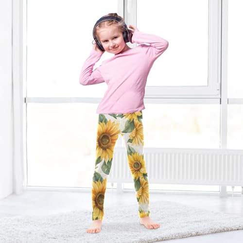Watercolor Sunflower Girls Leggings Ultra Soft Compression Yoga Gym Pants for Kids 4-10T4