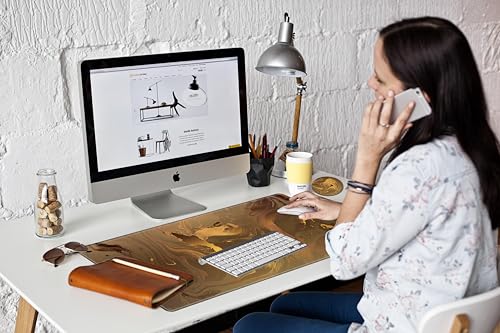 Image of Large Mouse Pad Gold Marble Mousepad Gaming Desk Mat XXL 31.5''X15.75'' Desk Pad Big Computer Mat Long Mouse Mat of Office Work