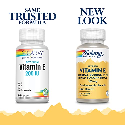 Solaray Vitamin E, Dry 200 Iu W/Mixed Tocopherols | Healthy Cardiac Function & Skin Health Support | 100Ct #TOP1