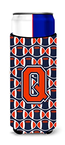 Letter Q Football Orange, Blue and white Ultra Beverage Insulators for slim cans CJ1066-QMUK