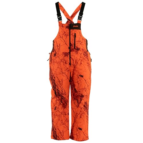Gamehide Ember Edge Extreme Cold Weather Water And Wind Resistant Primaloft Insulated Quiet Fleece BiB (Naked North Blaze Orange Camo, X-Large)