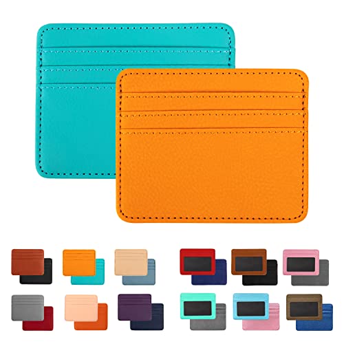 2 Pack Slim Minimalist Wallet, Business Card Case Professional PU Leather, Front or Back Pocket Card Holder Wallet Credit Card ID Case/Holder for Men & Women.Yellow+Peacock Blue