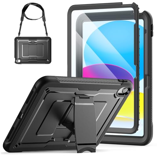 SEYMAC stock Case for iPad (A16) 11th/10th Generation 11''/10.9'' 2025/2022, with Built-in Screen Protector, Shoulder Strap, Built-in Kickstand, Rugged Full Body Shockproof Protective Case, Black