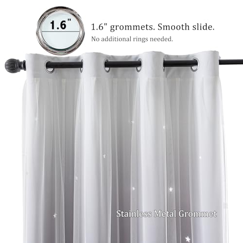 Image of indistar Dreamy Star Cutout Blackout Curtains with White Sheer,Double Layer Curtains for Girls Bedroom, Hollow Out Drapes for Nursery (2 Panel,52Wx72L,Dark Grey)