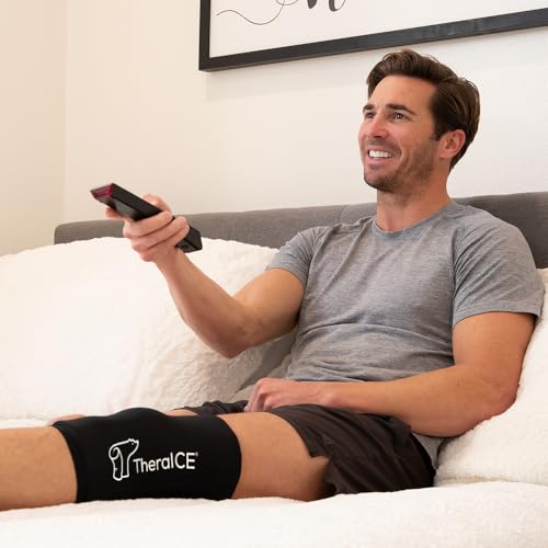 TheraICE Elbow & Knee Ice Pack for Injuries Compression Sleeve, Reusable Gel Cold Pack for Knee, Elbow, Ankle, Calf - Flexible Cold Wrap Recovery for Meniscus, ACL, MCL, Pain Relief (M) Black