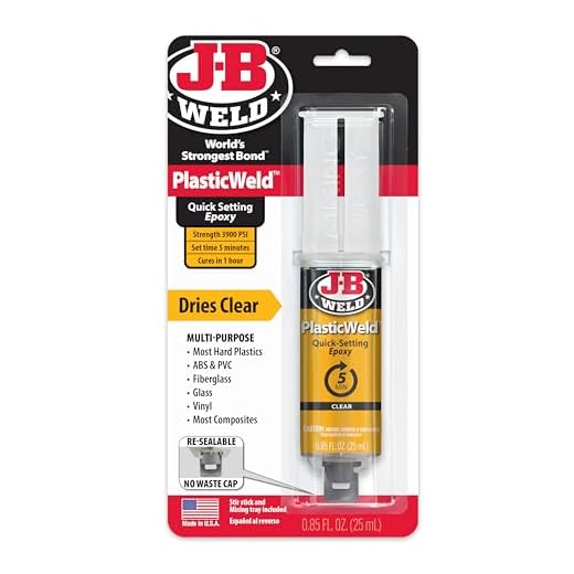 J-B Weld 50132 PlasticWeld Quick-Setting Epoxy Syringe - Translucent Yellow - 25 ml