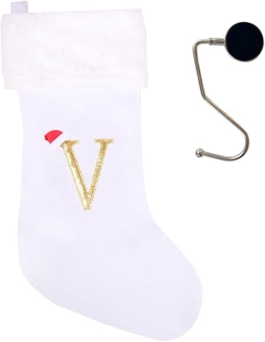 Vista 117 de Medias de Navidad con monograma de 20 pulgadas con letras, medias de Navidad súper suaves, medias grandes con monograma, medias de letras rojas