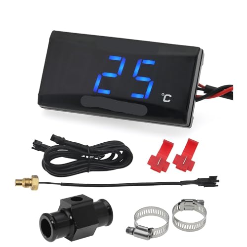 バイク用温度計 LCD デジタル ミニメーター XMAX250 NMAX CB400 CB500X 水温計 センサー付き(Blue 18mm Adapter)