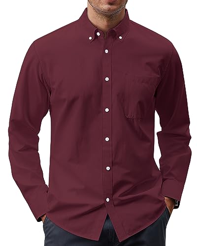 Image of J.VER Men's Oxford Shirt Solid Casual Button Down Collar Shirts Long Sleeve Dress Shirts with Pocket