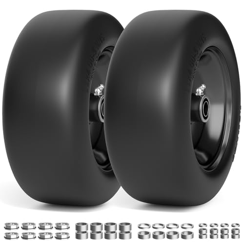RONPOW 11x4.00-5 Lawn Mower Tires Flat Free and Wheel, 11x4-5 Solid Front Tires for Zero Turn Mower, 350Lbs Load, 3/4', 5/8' and 1/2' Bearings, 3.4'-5.8' Hub for Residential Commercial, 2Pack Black