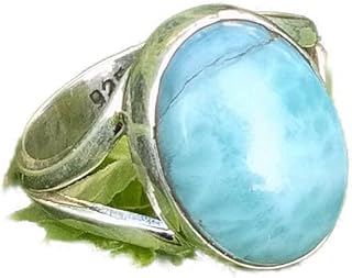 Natural Larimar Ring, Oval Stone Ring, Boho Ring, Statement Ring, Charm Ring, Handmade Ring, Dainty Ring, Cabochon Ring, Dominican Larimar Ring, Hippie Ring, Women Gift Ring, Christmas Gifts