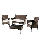 Ilios Innova | Juego de Sala para jardín 4 Piezas Fabricado en Mimbre sintético | Set para Exteriores 3 Sofás con...