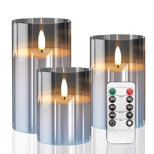 Nestling Velas LED,Vela LED Efecto Llama,Vela de Vidrio Realista Efecto Alimentado por Batería Móvil,con Control Remoto Temporizador,Decoración Para Navidad,Pascua,Fiestas,Bodas,Cumpleaños (5827-1)