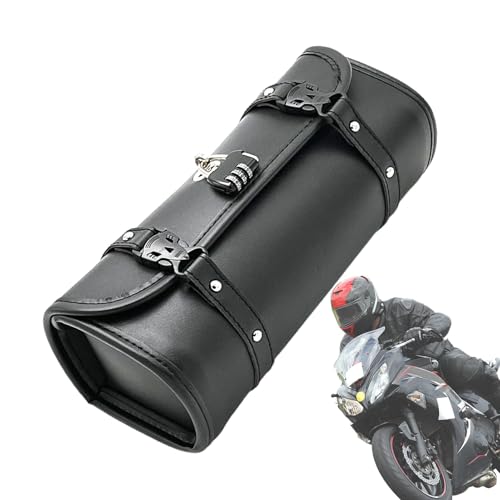 Sac de fourche de moto rétro en cuir PU noir étanche avec serrure de sécurité