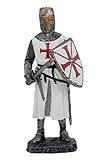 Farbe: Grau-Weiß-Rot Vogler Kreuzritter mit Schwert und Schild Ritter Templer Kreuz Deko Skulptur