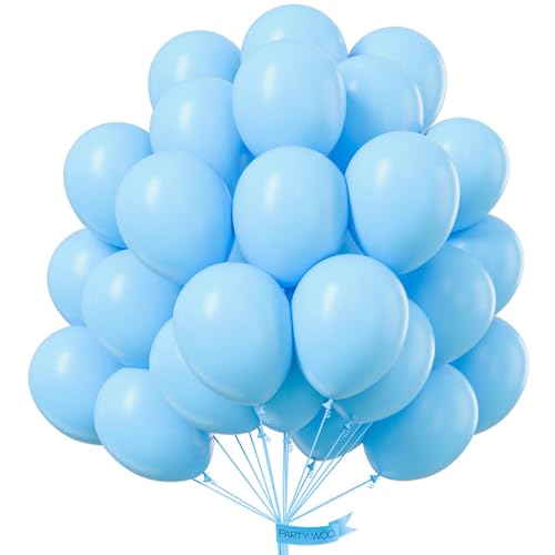 Image of PartyWoo Light Blue Balloons 100 pcs 10 Inch Baby Pastel Sky Aqua Blue Latex Balloons for Graduation Baby Shower Gender Reveal Weddings Under the Sea Birthday Party Decorations Blue-Y4