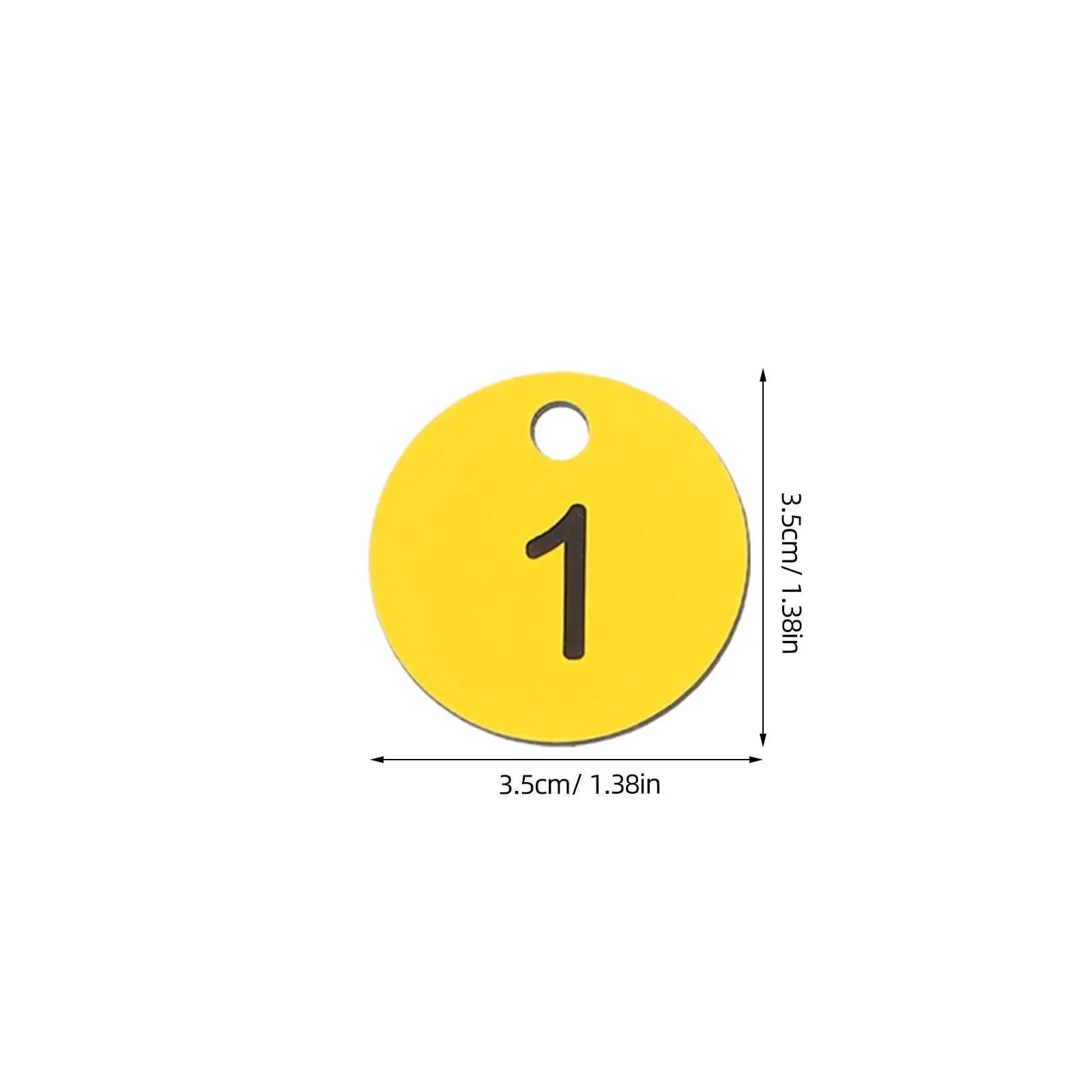 100 etichette in plastica numerate con fori rotondi, portachiavi, identificativi for palestra, saune, hotel, scuola, ufficio per Hotel Uffici Valigie(Yellow)