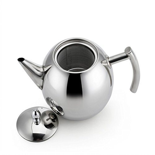 OnePine 1.5 L Teekrug Edelstahl teekanne mit Siebeinsatz,Edelstahl Kaffeekanne Kein Magnet Oliven-Kaffeekanne Teekanne mit sieb (Silber) – Bild 4