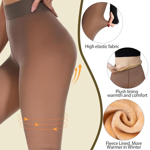 Image of Fleece Lined Tights Women Fake Sheer Thermal Winter Warm Pantyhose | Women High Waist High Stretch Fake Sheer Fleece Lined Tights, Thermal Warm Winter Pantyhose