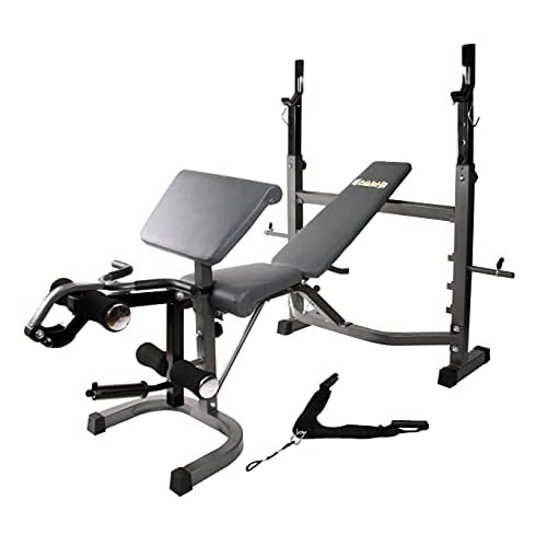 Body Champ Olympic Weight Bench, Workout Equipment for Home Workouts, Bench Press with Preacher Curl, Leg Developer and Crunch Handle for At Home Workouts, Dark Gray/Black, BCB5860