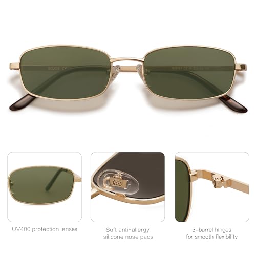 Image of SOJOS Trendy Rectangle Sunglasses Womens Mens, Retro 80s 90s Y2k Chic Narrow Thin Skinny Sunnies SJ1187 | Retro 80s 90s 2000s Chic Narrow Thin Skinny Frame UV400 Protection Lenses