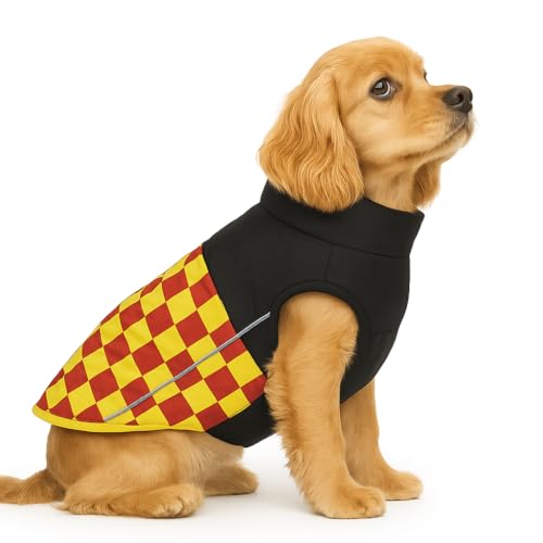 Image of The Pets Company Dog Winter Coat Jacket, Clothes, Windproof, Waterproof, Light Weight, Washable, Ultra Warm Thick Fleece Lined Dog Vest for Cold Weather Protection, (Yellow Check, Medium - 18 Inch)