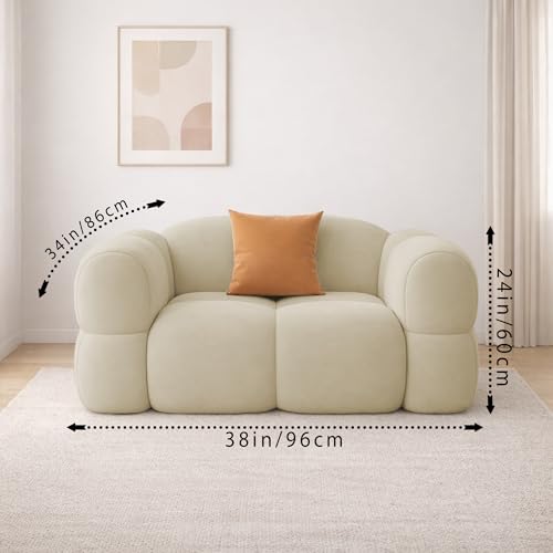 Image of Casaliving Vetras Modern Velvet Bubble Cloud Sofa, Tufted Design Upholstered 1 Seater Sofa Set for Living Room, (Cream Colour) Premium Velvet Fabric Sofa