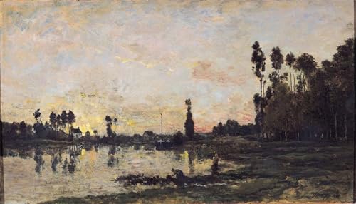 Posters impressions toile moderne art imprimé paysage peinture coucher de soleil sur l'Oise 60x90cm