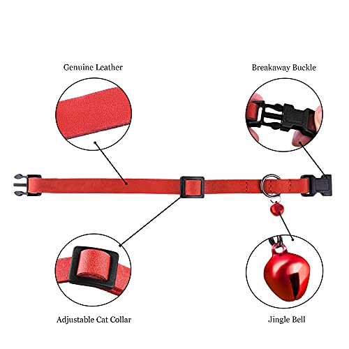 Murom Breakaway Cat Collar Leather Soft Adjustable Pet Kitten Collars With Bell Pink Brown Blue Green Red (Red) #TOP3