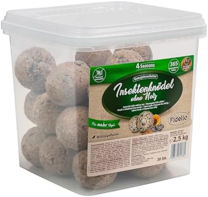Fidelio Meisenknödel ohne Netz, Insektenknödel, ganzjähriges Wildvogelfutter proteinreich/energiereich, hochwertiges Vogelfutter für Wildvögel, 30 Stück im Eimer, 2.5 kg