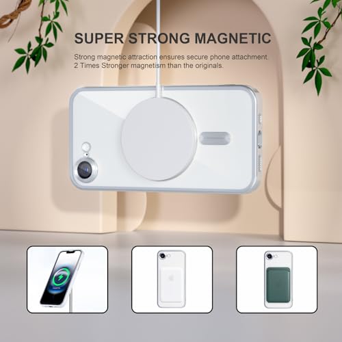 Image of Misea Magnetic for iPhone 17e / 16e Case Compatible with MagSafe Silver | [Never Yellowing] [Military Drop Protection] Full Camera Lens Protector Plating Soft Clear Phone Case for Women, Silver