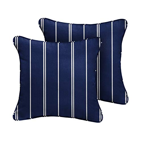 Sorra Home AMZ531911SP Square Corded Edges Outdoor Pillow Set, Navy/White