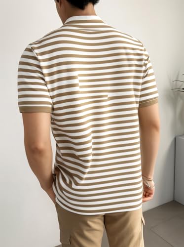 Image of Mack Jonney Men's Striped Cotton Rich Collar Neck T Shirt | Collar Tshirts | Half Sleeves | Striped-Regular Fit-MM485-nw
