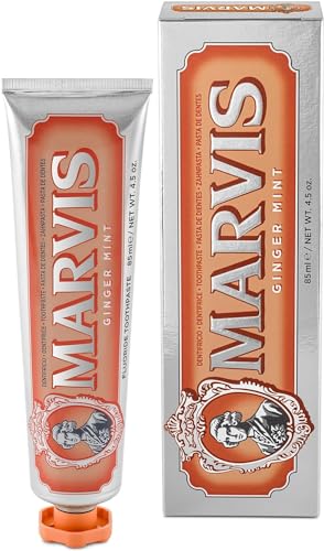 Marvis Pasta de dientes de jengibre y menta, 85 ml, dentífrico para la limpieza bucal, elimina la placa y reduce las baterias, frescor duradero