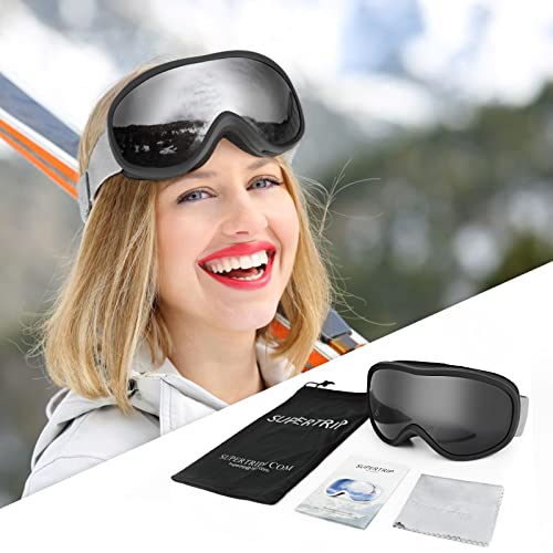 Image of Supertrip Snow Ski Goggles Anti-Fog 100% UV Protection Snowboard Skiing Goggles (Black Frame /Gray Lens (vlt 10%))