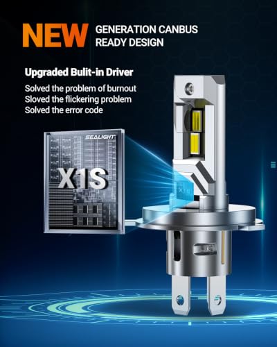 Image of SEALIGHT H4 Fog Bulbs, 55000LM 1000% Brightness H4 Light Bulbs, 6500K Cool White Bulbs with 18000RPM Fan, Plug and Play ATV /UTV, 12-Year Extended Lifespan IP68 Waterproof, Pack of 2