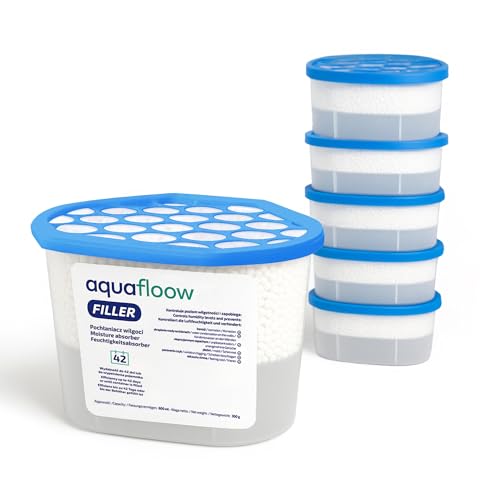 Aquafloow Deshumidificador 600 ml, Absorbente de humedad interior antihumedad para el hogar, producto antimoho para dormitorios, armarios, baños y sótanos - 6 unidades