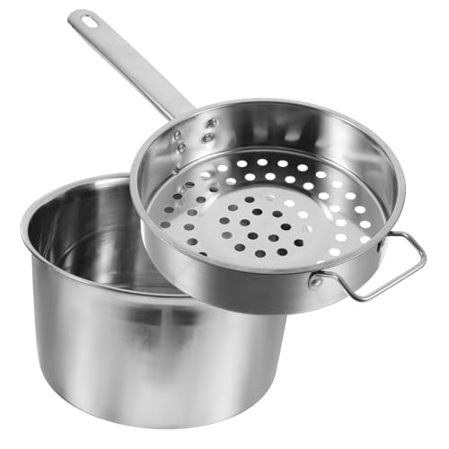 ABOOFAN Large Stainless Steel Kitchen Strainer Spoon and Professional Noodle Colander 0.8cm Holes, Single Handle Ladle and 22cm Basin for Household Cooking and Food Straining