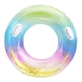 Ninonly 浮き輪 うきわ 浮輪 大人用 取って付き O型 フロート 水遊び用 キラキラ 夏休み スイミング 直径100cm(レインボー柄)