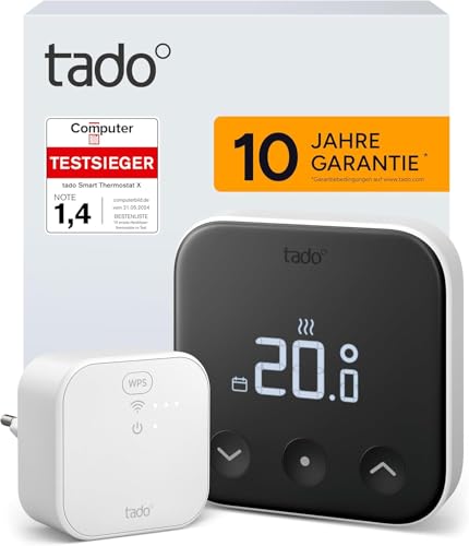 tado Smartes Thermostat X (Verkabelt) – Starter Kit für wassergeführte Fußbodenheizung oder Gastherme, Steuerung per App, Matter und Thread, Einfache Montage (Batterie)