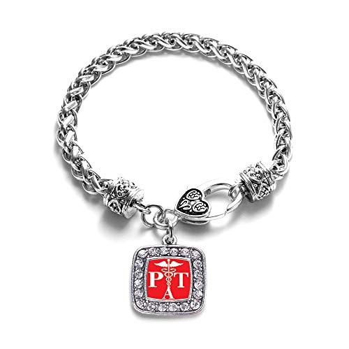 Inspired Silver - Physical Therapist Assistant Braided Bracelet For Women - Silver Square Charm Bracelet With Cubic Zirconia Jewelry #TOP11